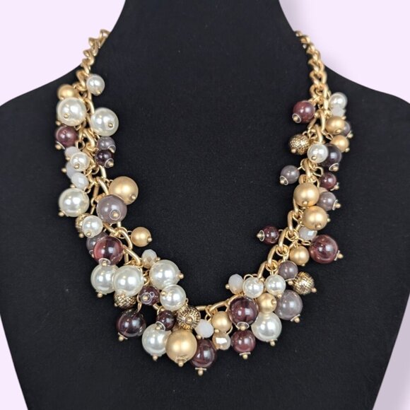 (2/$20) Pearly Dangling Beaded Cluster Necklace - Picture 2 of 5